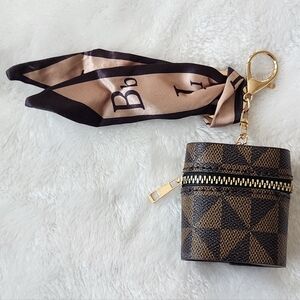 Elegant Designer Inspired Brown and Black Keychain Airpod Case Accessory